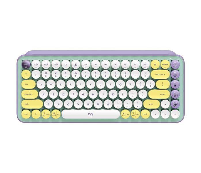Logitech Pop Keys toetsenbord RF-draadloos + Bluetooth AZERTY Frans Muntkleur, Violet, Wit, Geel