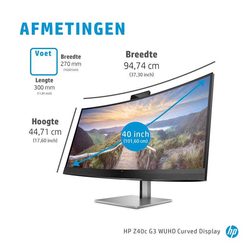 HP Z40c G3 100,8 cm (39.7"") 5120 x 2160 Pixels UltraWide 5K HD LED Zwart, Zilver