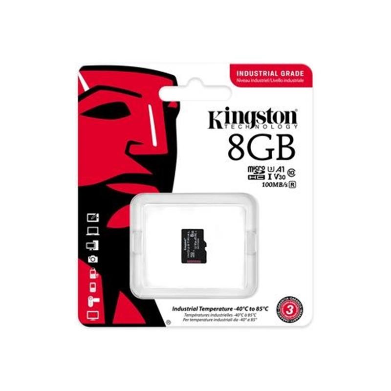 Kingston Technology Industrial flashgeheugen 8 GB MicroSDHC UHS-I Klasse 10