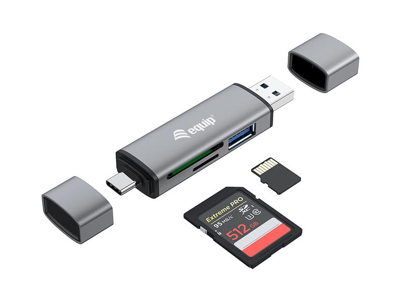 Equip 245460 geheugenkaartlezer USB 3.2 Gen 1 (3.1 Gen 1) Type-A/Type-C Grijs