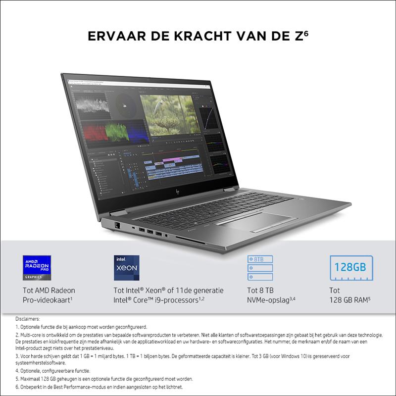 HP ZBook Fury 17.3 G8 Mobiel werkstation 43,9 cm (17.3"") 4K Ultra HD Intel® 11de generatie Core™ i9 32 GB DDR4-SDRAM 1000 GB SSD NVIDIA RTX A4000 Wi-