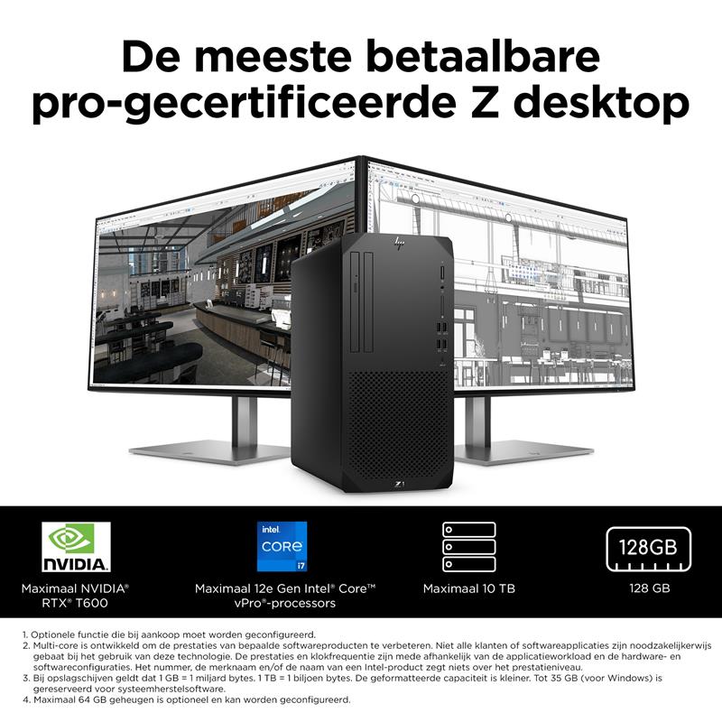 HP Z1 G9 Intel® Core™ i9 i9-14900 32 GB DDR5-SDRAM 1 TB SSD NVIDIA GeForce RTX 4060 Windows 11 Pro Tower Workstation Zwart