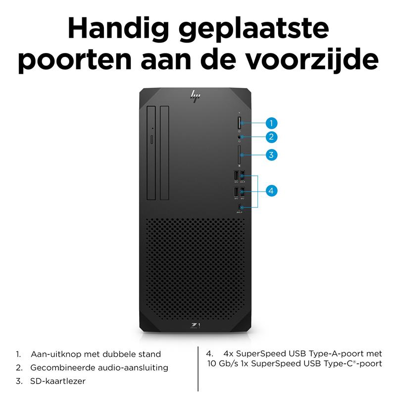 HP Z1 G9 i7-12700 Tower Intel® Core™ i7 16 GB DDR5-SDRAM 512 GB SSD Windows 10 Pro PC Zwart