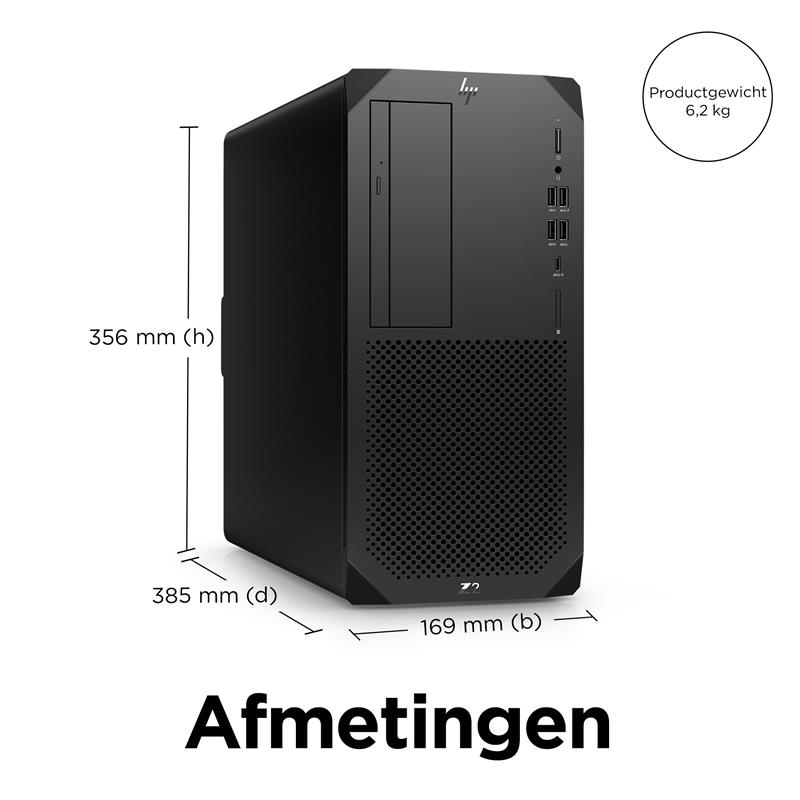 HP Z2 G9 i7-12700 Tower Intel® Core™ i7 16 GB DDR5-SDRAM 512 GB SSD Windows 11 Pro Workstation Zwart