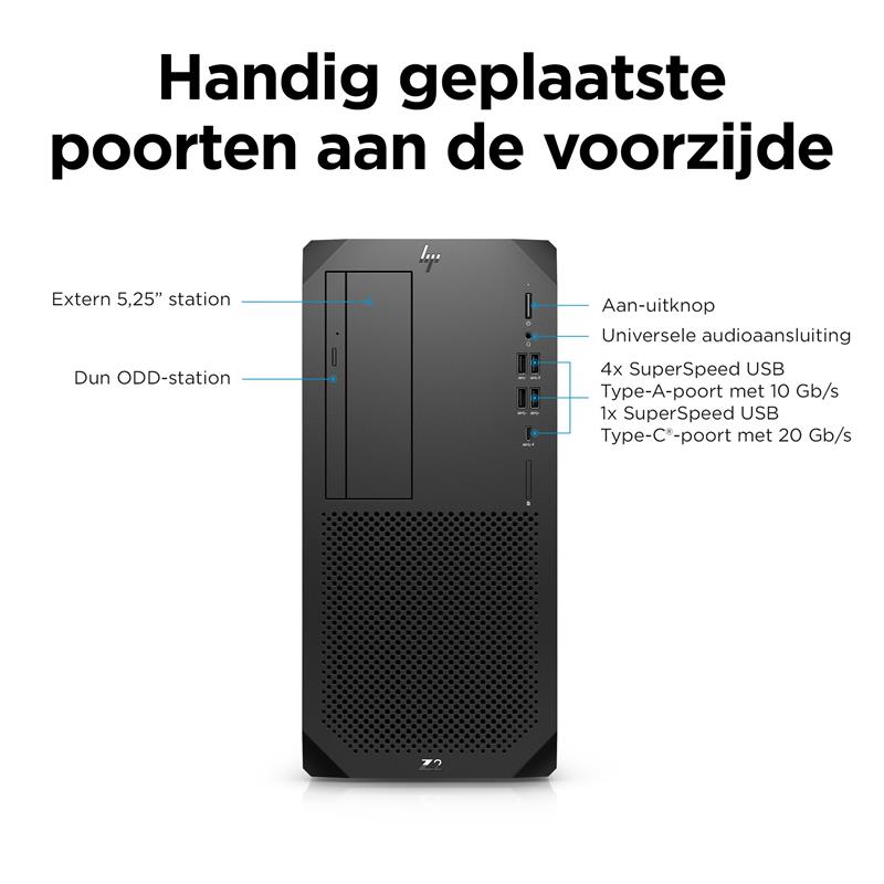 HP Z2 G9 i7-12700 Tower Intel® Core™ i7 16 GB DDR5-SDRAM 512 GB SSD Windows 11 Pro Workstation Zwart