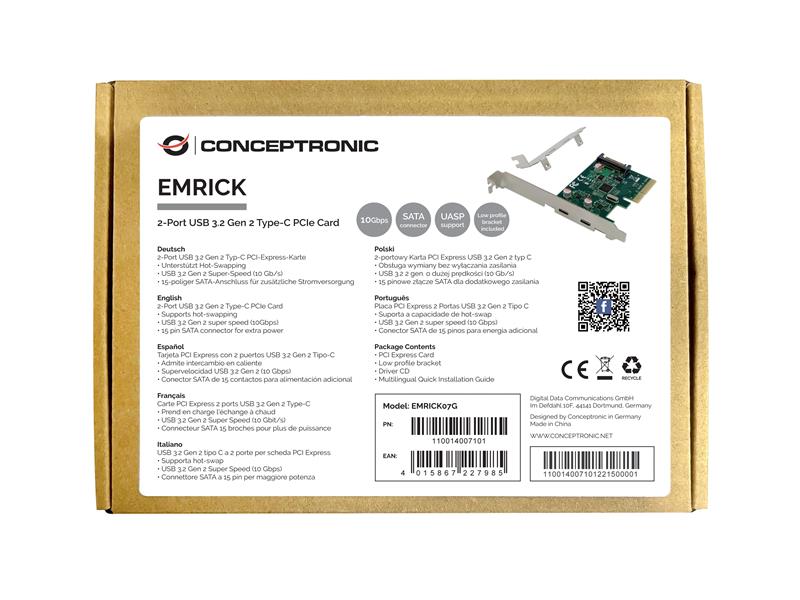 Conceptronic EMRICK07G interfacekaart/-adapter Intern USB 3.2 Gen 2 (3.1 Gen 2)