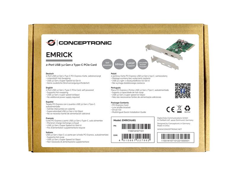 Conceptronic EMRICK 2-Port USB 3 2 Gen 2 Type-C PCIe Card self-powered PCIe USB 3 2 Gen