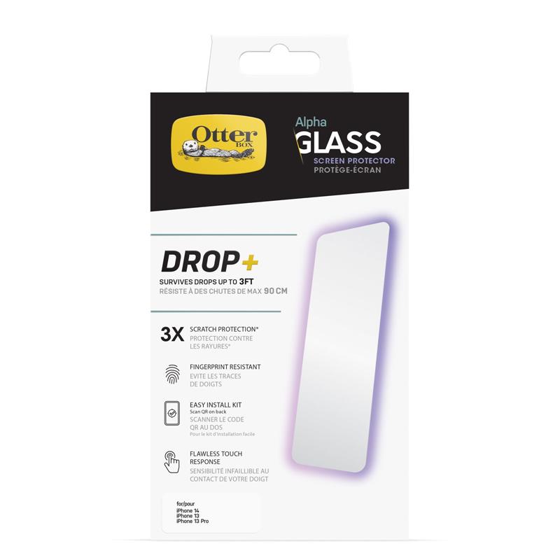 OtterBox Alpha Glass-screenprotector voor iPhone 14, iPhone 13 and iPhone 13 Pro , gehard glas, x3 krasbescherming, overleeft vallen tot 3ft, antimicr