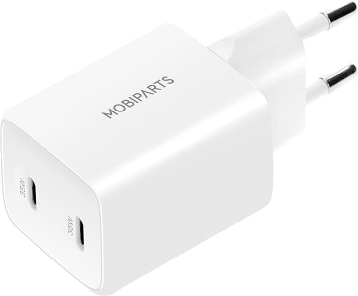 Mobiparts GaN Wall Charger Dual USB-C 35W White (with PD)