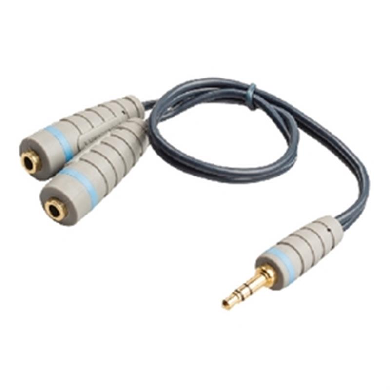 Stereo Audiokabel 3.5 mm Male - 2x 3.5 mm Female 0.20 m Blauw