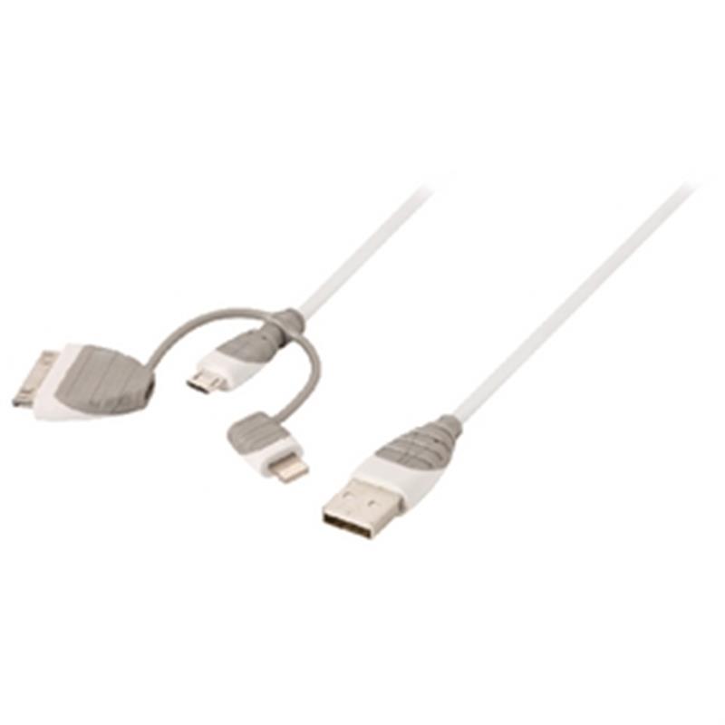 3-in-1 Data en Oplaadkabel USB A Male - Micro-B Male 1.00 m Wit