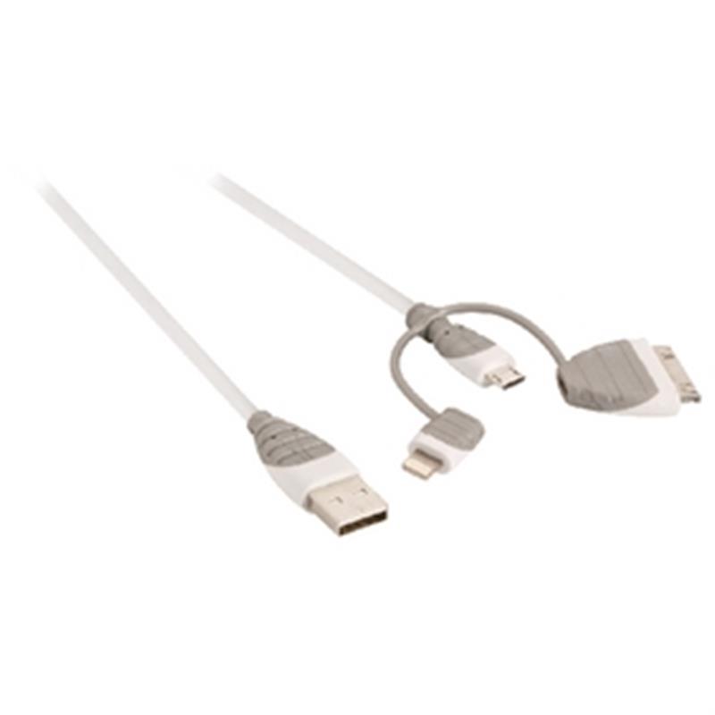 3-in-1 Data en Oplaadkabel USB A Male - Micro-B Male 1.00 m Wit