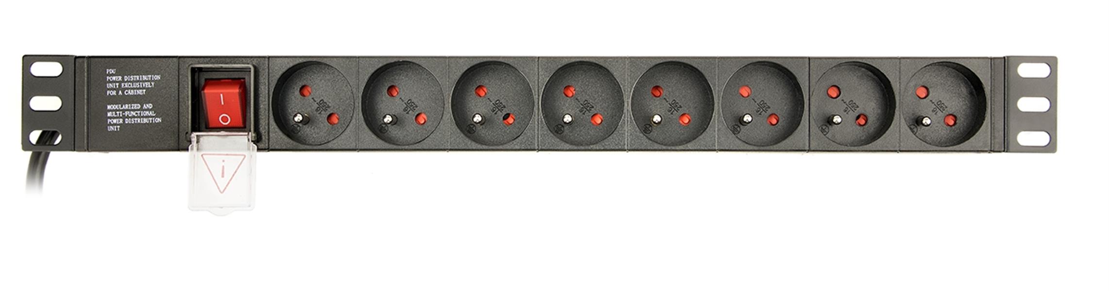 19 stekkerdoos met schakelaar PDU 8-voudig met pen-aarde FR BE 1U 16A