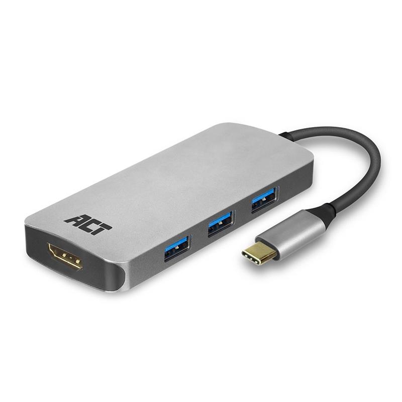 ACT AC7024 interface hub USB 3.2 Gen 1 (3.1 Gen 1) Type-C 5000 Mbit/s Grijs