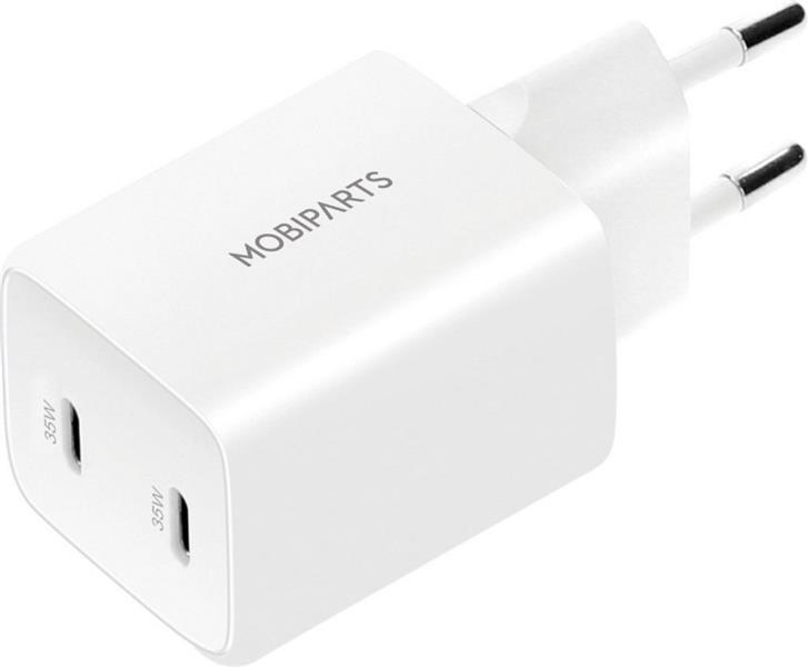 Mobiparts GaN Wall Charger Dual USB-C 35W White (with PD)