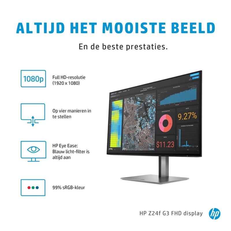 HP Z24f G3 computer monitor 60,5 cm (23.8"") 1920 x 1080 Pixels Full HD Zilver