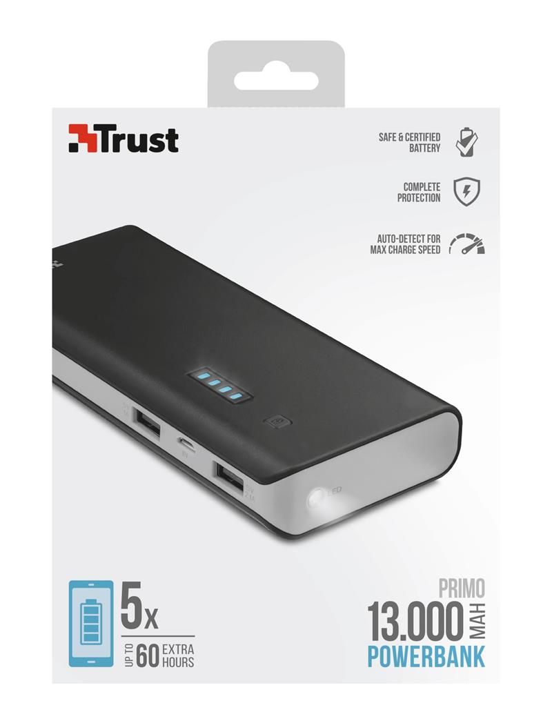 Trust Urban Primo Powerbank - 13000 mAh - Zwart