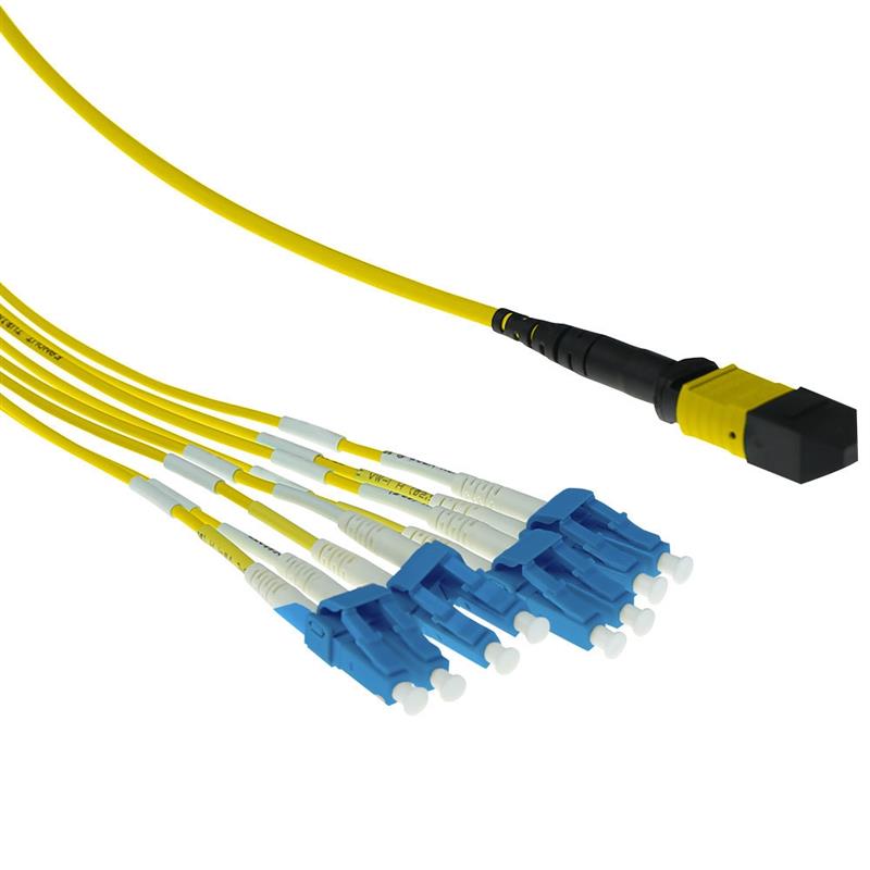 ACT RL7865 Glasvezel kabel 5 m MPO/MTP 8x LC ADSS OS2 Geel