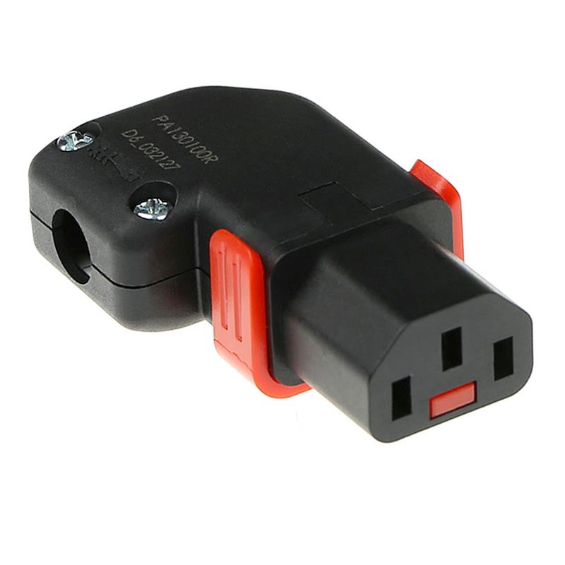 ACT C13 IEC Lock herbedraadbaar links of rechts haakse connector zwart PA130100RBK
