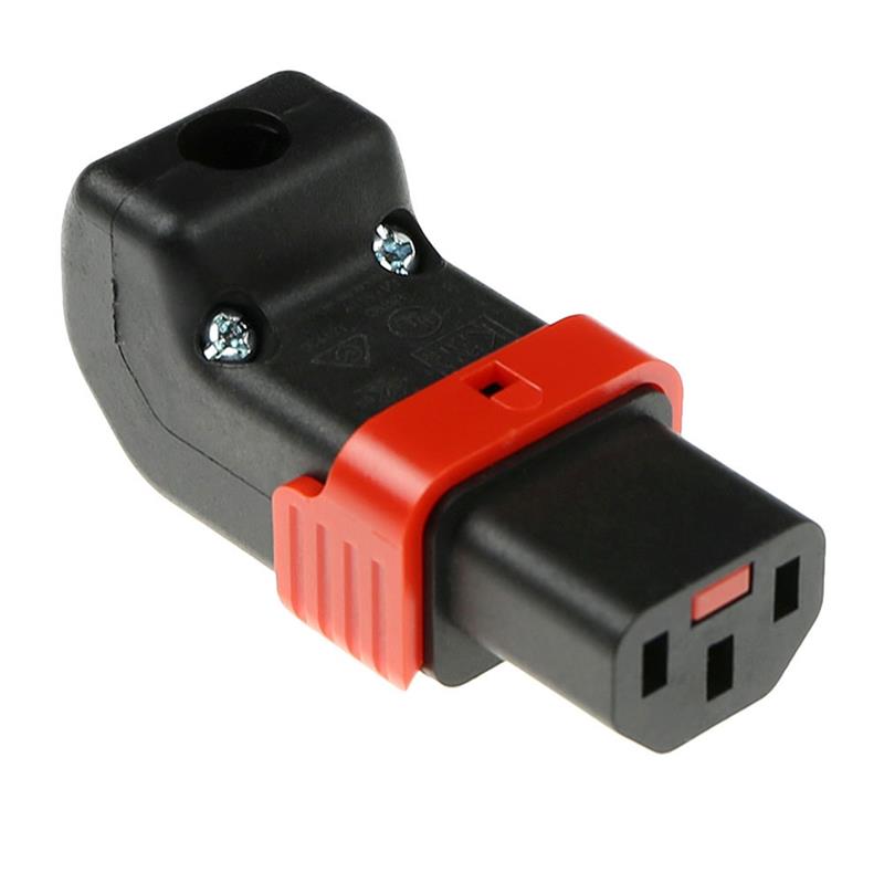 ACT C13 IEC Lock herbedraadbaar boven of onder haakse connector zwart PA130100DBK